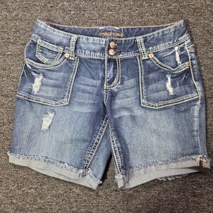 Maurices Denim Shorts Juniors 7 8 Distressed Frayed Hem Medium Wash Boho Summer